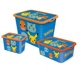 Pokémon Set of 3 Mixed Storage Boxes with Lid - Blue