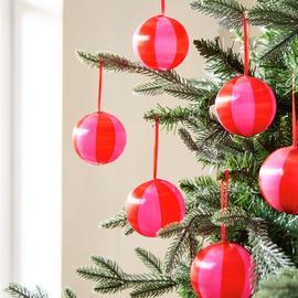 Habitat Pack of 6 Satin Christmas Baubles - Red and Pink