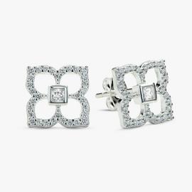 Revere Sterling Silver Pave Clover Stud Earrings