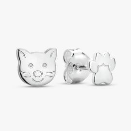 Revere Sterling Silver Paw and Cat Face Stud Earrings