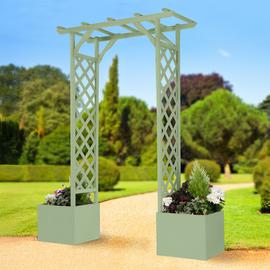 Greenhurst Wooden Garden Arch with Planters - Sage Green