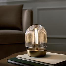 Habitat Ribbed Glass Portable Table Lamp - Brushed Brass