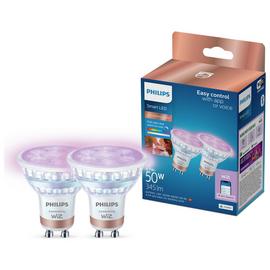 Philips WiZ GU10 4.7W Smart LED Light Bulb - Pack of 2