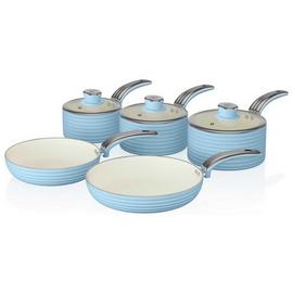 Swan Retro 5 Piece Aluminium Saucepan Set - Blue