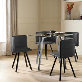 Argos Home Elsie Chrome Dining Table & 4 Charcoal Chairs