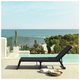Shaf Folding Rattan Effect Sun Lounger - Dark Grey