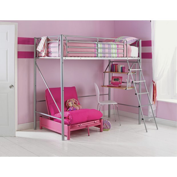 Buy HOME Sit 'N Sleep Metal High Sleeper Futon Bed Frame Pink at