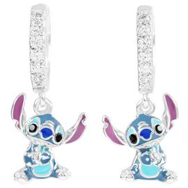 Disney Sterling Silver Stitch Charm Hoop Earrings