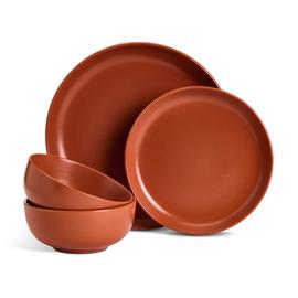 Habitat 12 Piece Stoneware Dinner Set - Rust