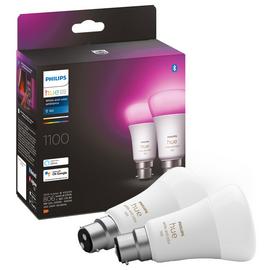 Philips Hue White and Colour B22 9W Smart LED Bulbs - 2 Pack