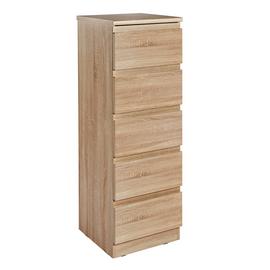 Avenue 5 Drawer Tallboy Chest - Brown Oak Effect