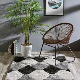 Origins 3D Geometric Grey Shaggy Rug