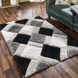 Origins 3D Geometric Grey Shaggy Rug