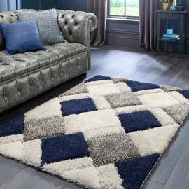 Origins 3D Geometric Navy Shaggy Rug