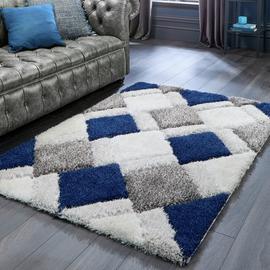 Origins 3D Geometric Navy Shaggy Rug - 160x230cm
