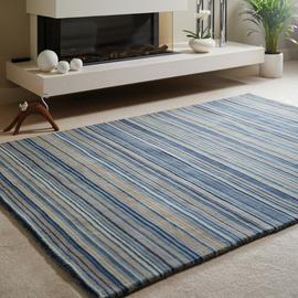Origins Fine Stripe Blue Wool Short Pile Rug - 160x230cm