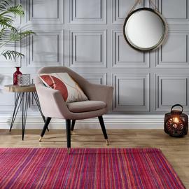 Origins Fine Stripe Red Wool Short Pile Rug