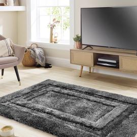Origins Frame Charcoal Shaggy Rug