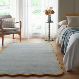 Origins Scalloped Blue Wool Short Pile Rug - 160x230cm