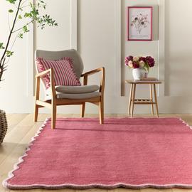 Origins Scalloped Red Wool Short Pile Rug