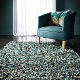 Origins Blue Wool Shaggy Rug