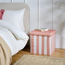 Argos Home Tilly Small Fabric Ottoman - Pink & White