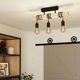 EGLO Townshend Wooden 3 Light Flush Ceiling Light - Black