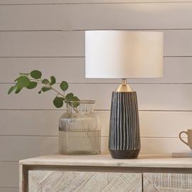 Pacific Artemis Ceramic Ridged Stripe Tall Table Lamp- Black
