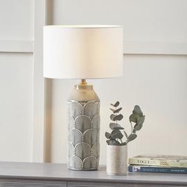 Pacific Bethan Ceramic Embossed Table Lamp - Grey & Ivory