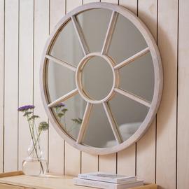 Habitat White Wood Stain Window Round Wall Mirror - 70x70cm