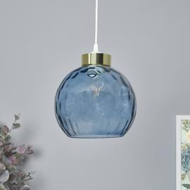 BHS Dexta Dimple Blue Glass Easy Fit Lampshade - 21.5cm