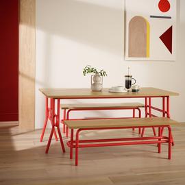 Habitat Ballon Red Dining Table & 2 Red Benches