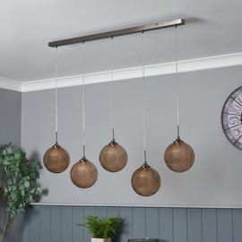 BHS Spheri Glass 5 Light Pendant Bar Light - Mink & Nickel