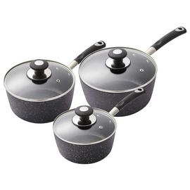 Tower Precision 3 Piece Aluminium Saucepan Set - Black