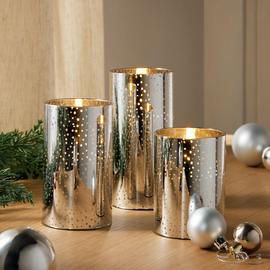 Argos Home Pack of 3 Silver Coloured Glass Pillar Candles