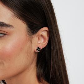 Jon Richard Gold Plated and Jet Enamel Clover Stud Earrings