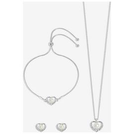 Jon Richard Silver Plated Pearl Crystal Heart Jewellery Set
