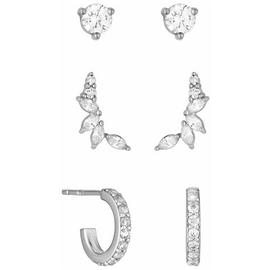 Simply Silver Cubic Zirconia Climber Earrings - Set of 3