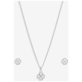 Simply Silver Cubic Zirconia Clover Pendant and Earring Set