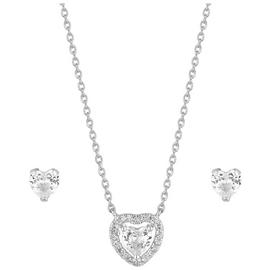 Simply Silver Halo Heart Pendant and Earring Set