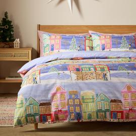 Argos Home Cotton Christmas Houses Bedding Set - Superking