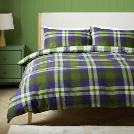 Argos Home Brushed Cotton Check Green Bedding Set - Double