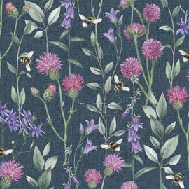 Arthouse Esselle Bumblebee Meadow Wallpaper - Navy Blue
