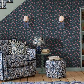 Cath Kidston Rose & Bows Navy Blue Wallpaper