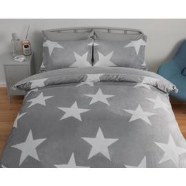Argos Home Fleece Stars Grey & White Bedding Set - Superking