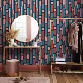 Envy Morse Coral Dot Dash Wallpaper - Navy Blue