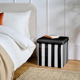 Argos Home Tilly Small Fabric Ottoman - Black & White