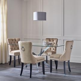 Argos Home Blake Chrome Dining Table & 4 Taupe Chairs