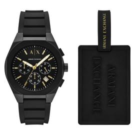 Armani Exchange Chronograph Black Silicone Watch Set