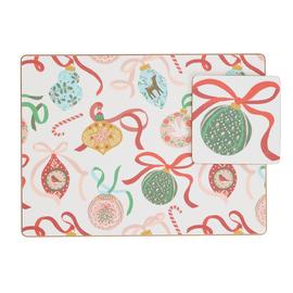 Argos Home Bow Bauble Set of 4 Placemats & Coaster Set
